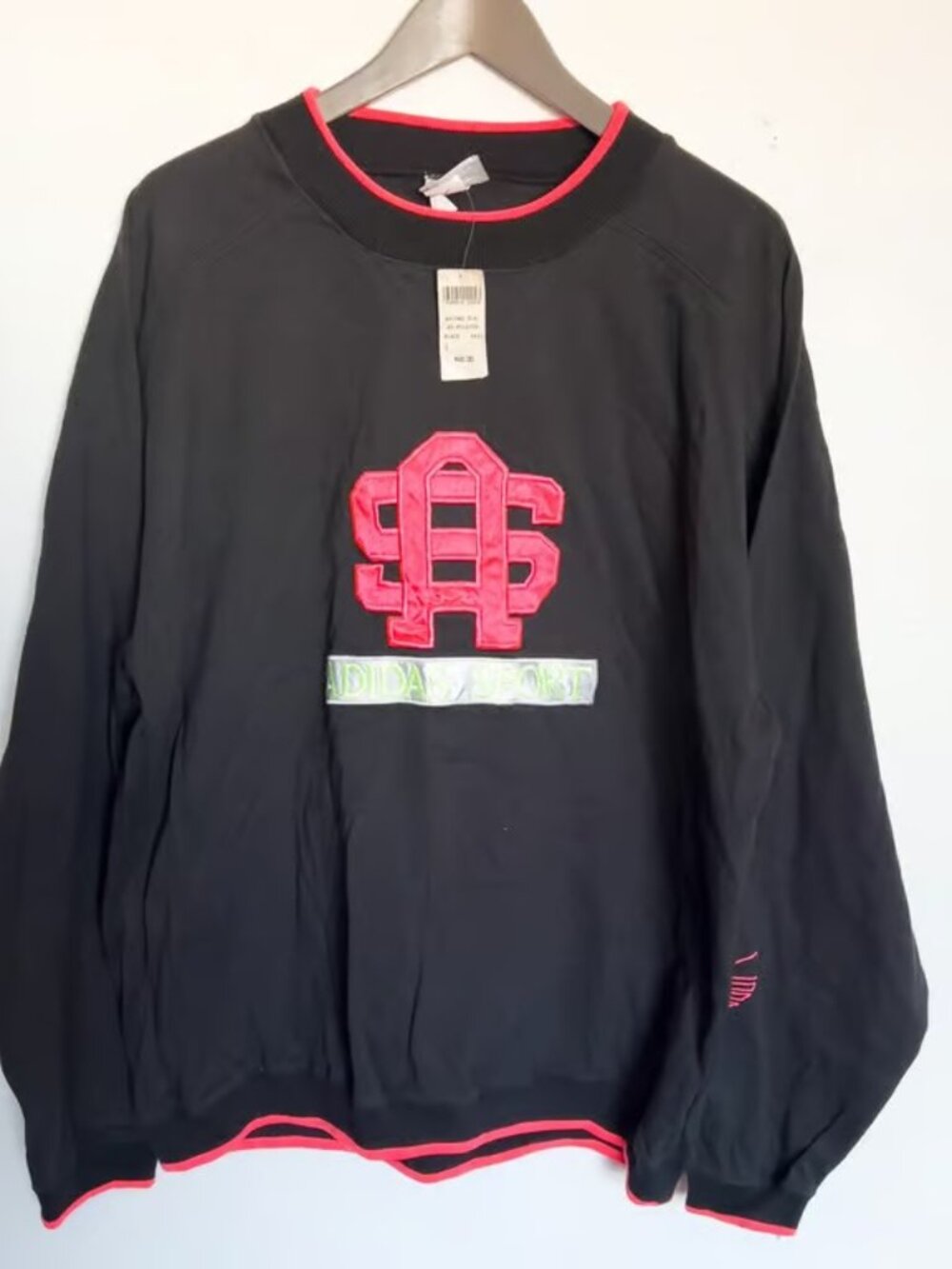 Vintage NWT Adidas Sweatshirt Mens Large Black Neon Embroidered 90's Deadstock